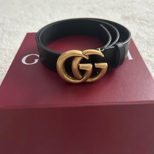 Gucci Black Belt with Gold GG Buckle